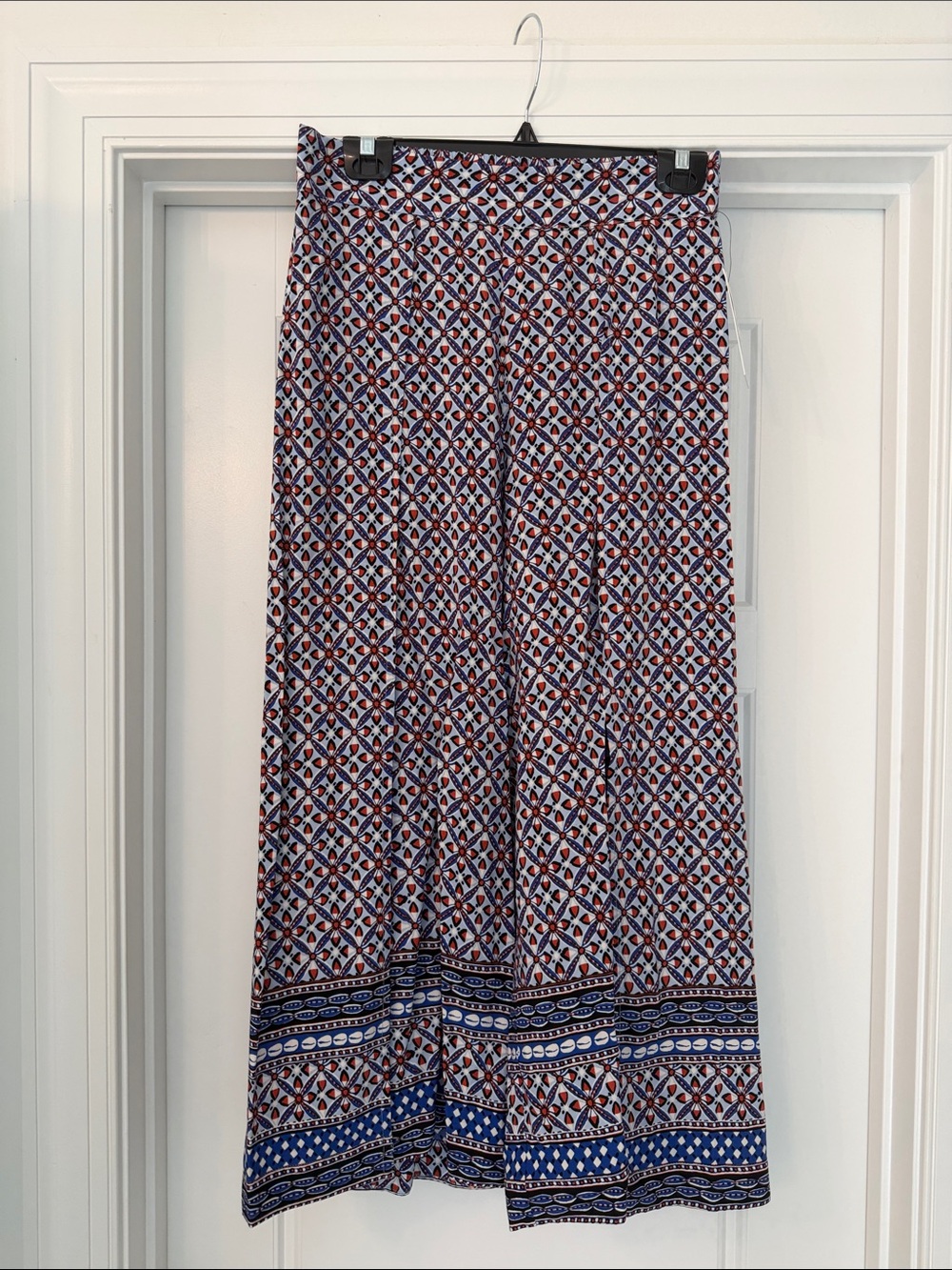 Tribal Navy, White & Red Geometric Flowy Pants